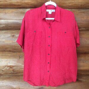 Jonathan Martin Vintage Red Silk Oversized Button Down Shirt Size Medium